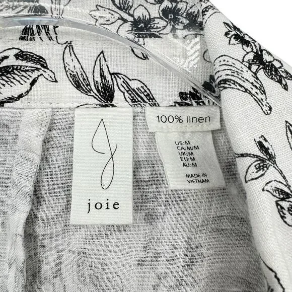 Joie Black & White Floral Print 100 Linen Longline Business Casual Blazer Jacket - Picture 11 of 12